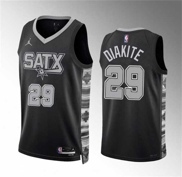 Mens San Antonio Spurs #29 Mamadi Diakite Black Statement Edition Stitched Basketball Jersey Dzhi->->NBA Jersey